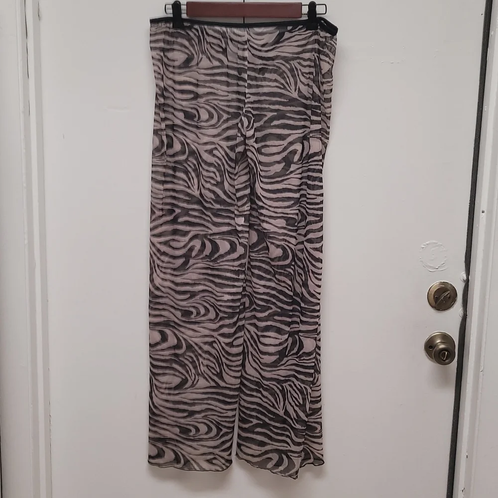 Zebra patterned bathing suit cover up sheer tie pants size M - Picture 4 of 5